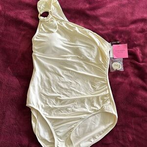 Kate Spade One Piece Swimsuit One Shoulder Buckle Size L Cream NEW